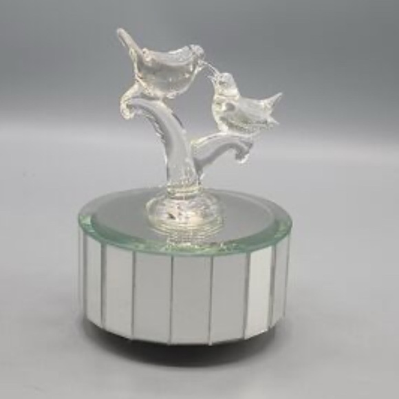 Vintage Glass Bird Music Box on Mirrored Base - Picture 1 of 2